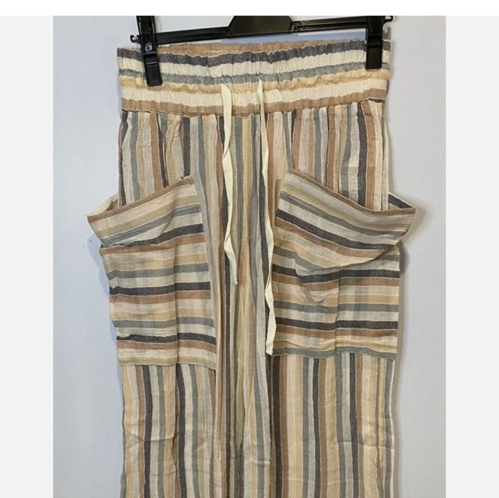 Free People Wide Leg Cotton Beachy Striped Pant Nwt